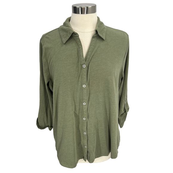 KIM ROGERS Olive Green Button Down Shirt SZ 1X Curvy - Picture 1 of 9